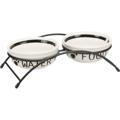 TRIXIE  Dubenėlių kompl., keramika-metal., 2x1.6 l, ø 20 cm-41x10x20 cm, baltas-juodas