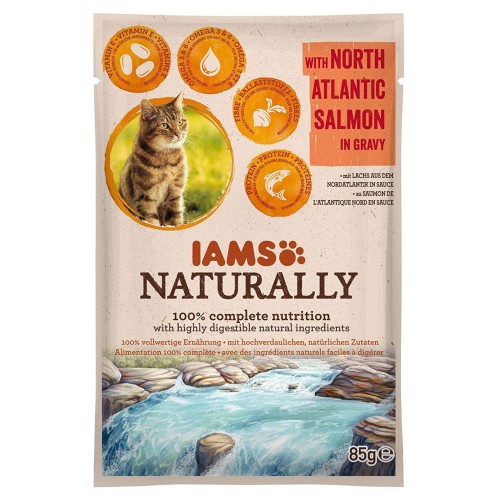 IAMS Naturally Adult konservuotas pašaras katėms su lašiša padaže 85g