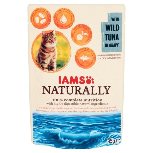 IAMS Naturally Adult konservuotas pašaras katėms su laukiniu tunu padaže 85g