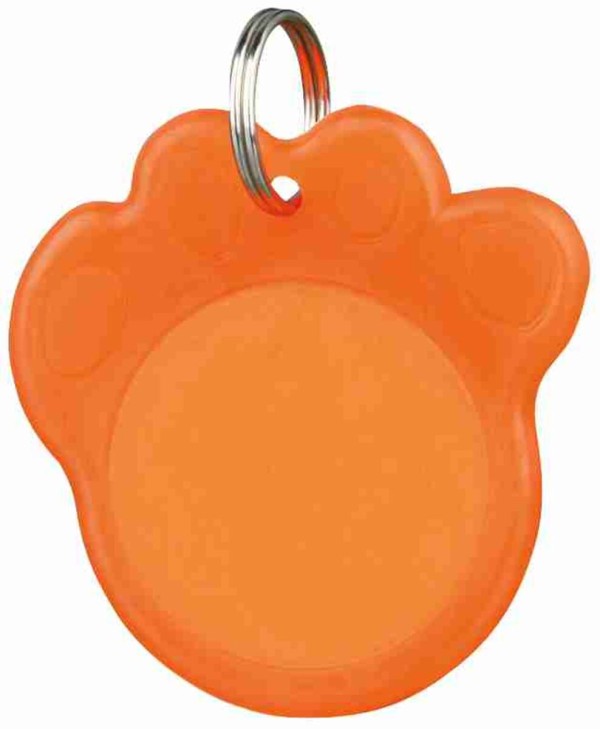 pakabukas, atspind. šviesą, 3.5 cm, oranžinis fosforescuojantis su adreso lauku (pak.6)