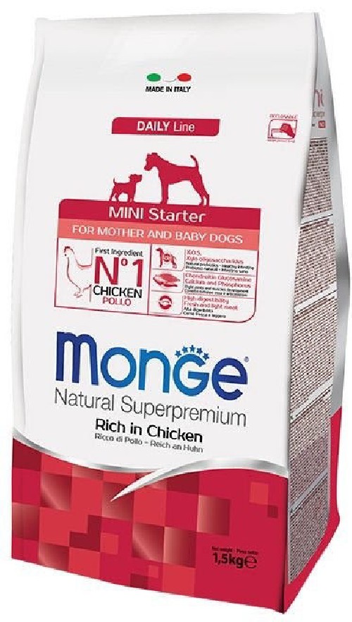 Monge Mini Starter all breeds sausas pašaras jauniems šuniukams su vištiena 1,5kg