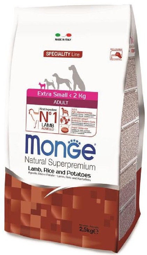 Monge extra small adult sausas pašaras (ėriena ir ryžiai) 2,5kg