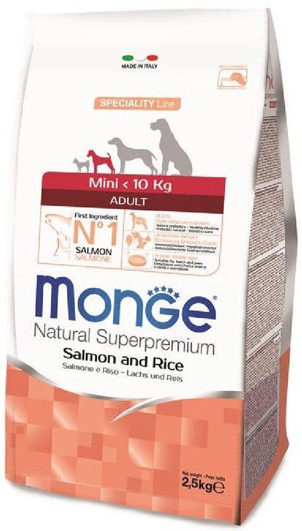 Monge mini adult sausas pašaras mažų veislių suaugusiems šunims su lašiša ir ryžiais 7,5kg