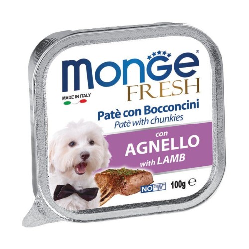 Monge Fresh paštetas šunims su ėrienos gabalėliais100g