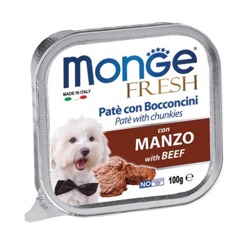 Monge Fresh paštetas šunims su jautienos gabalėliais 100g