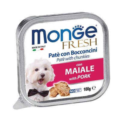 Monge Fresh paštetas šunims su kiaulienos gabalėliais 100g
