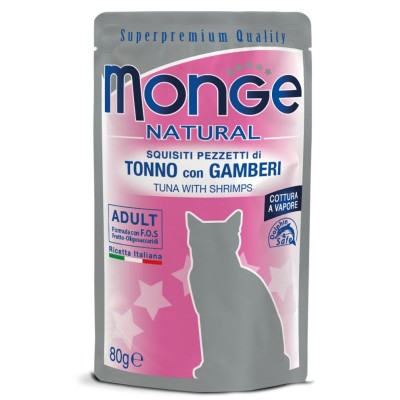 Monge Natural kons. pašaras suaugusioms katėms tuno kąsneliai su krevetėmis želėje 80g