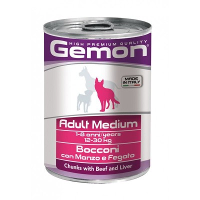 Gemon medium adult konservuotas pašaras su jautienos ir kepenėlių gabaliukais 415g