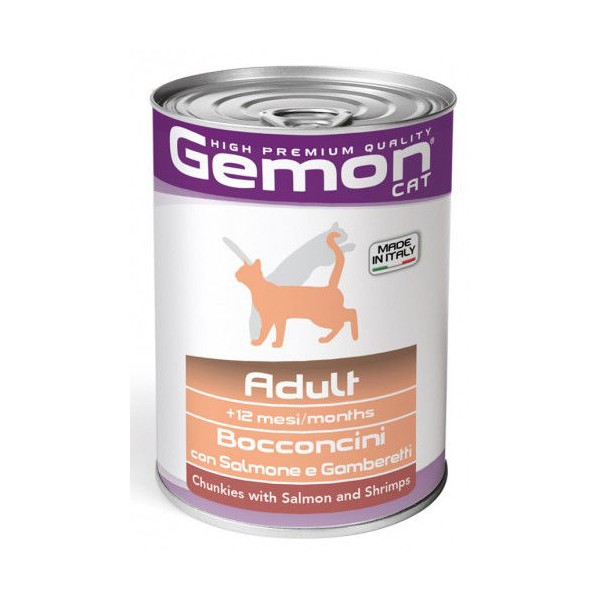 Gemon adult konservuotas pašaras suagusioms katėms su lašiša ir krevetėmis 415g