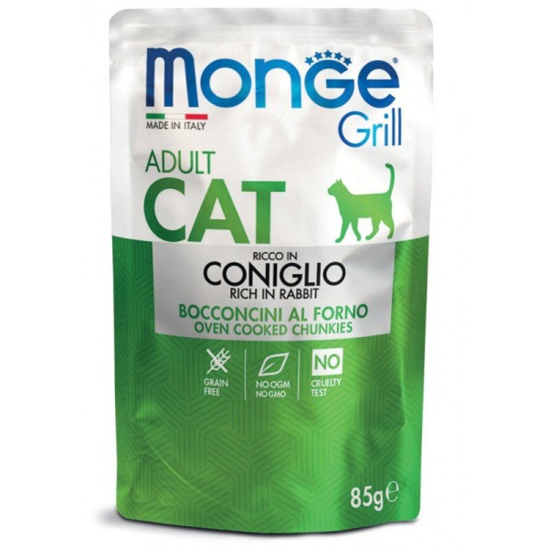 Monge GRILL Adult  konservuotas pašaras katėms su triušiena 85g