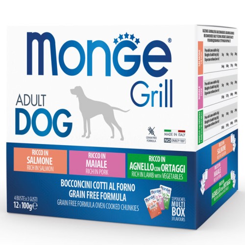 M17503 Monge GRILL MIX Dog Adult salmon/pork/lamb 100gx12