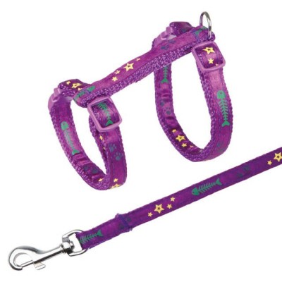 TRIXIE  Kačių petnešos su pavadėliu, žuvies kaulai, 23-39 cm-10 mm, 1.20 m