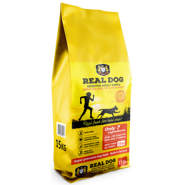 Real Dog Sensitive Simple15kg pašaras suaugusiems šunims su sorgu, paukštiena ir daržovėmis