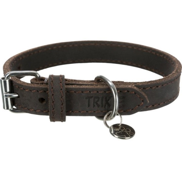 TRIXIE Rustic rieb. odos antkaklis, M-L 42-48cm/25mm, tams. rudas
