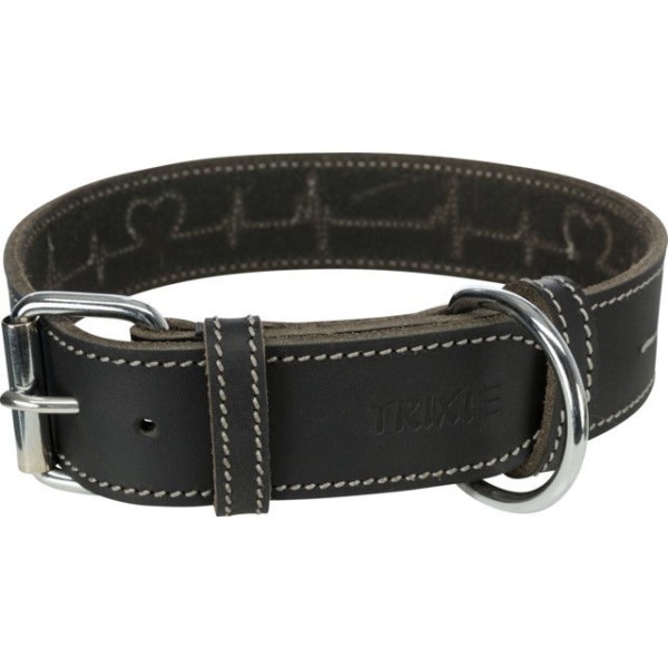 TRIXIE Rustic rieb. odos antkaklis Heartbeat, L-XL 55-65cm/40mm, juodas