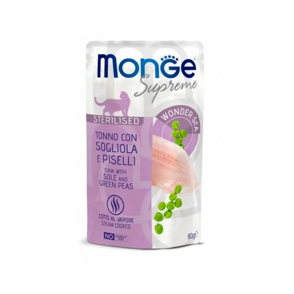 M06781 Monge SUPREME - Cat Wet Pouches Tuna with sole and green peas - Sterilised 80g (24)