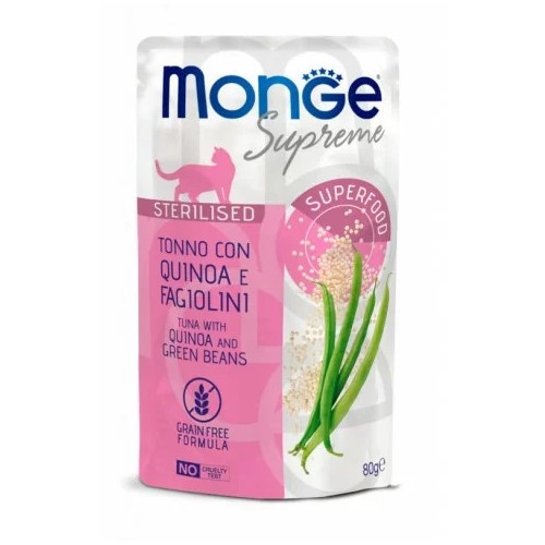 M07788 Monge SUPREME - Cat Wet Pouches Tuna with quinoa and green beans - Sterilised 80g (24)