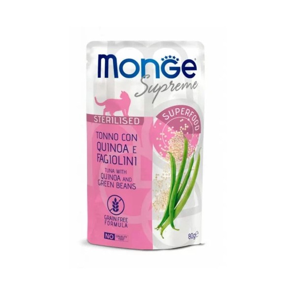 M07788 Monge SUPREME - Cat Wet Pouches Tuna with quinoa and green beans - Sterilised 80g (24)