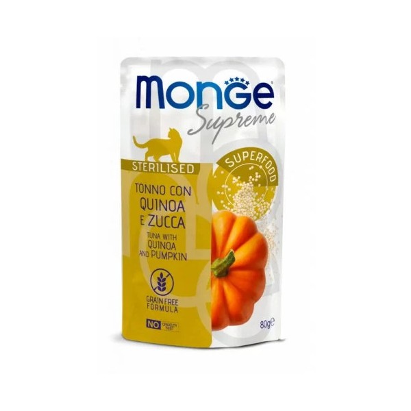 M07818 Monge SUPREME - Cat Wet Pouches Tuna with quinoa and pumpkin - Sterilised 80g (24)