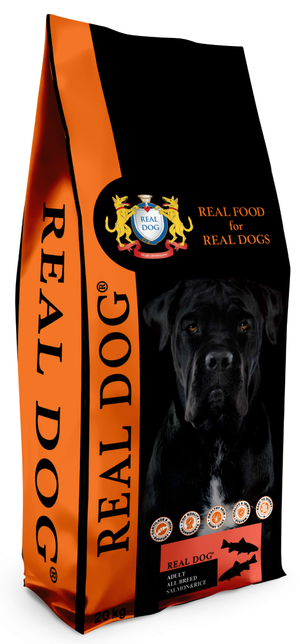 Real Dog Adult All Breeds su lašiša ir ryžiais 20kg