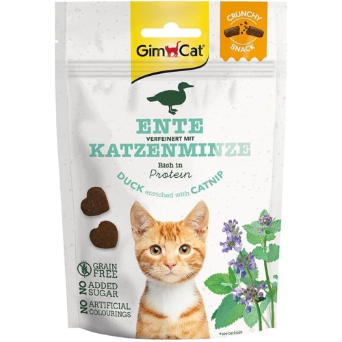 GimCat Crunchy Snacks Duck /Catnip, traškūs skanėstai antis/katžolė 50g