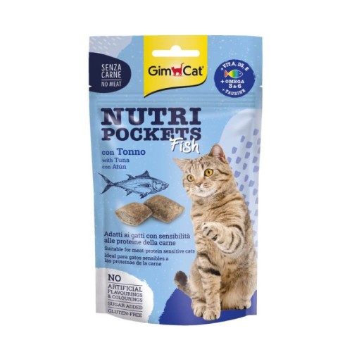 GimCat Nutri Pockets Fish with Tuna, traškūs skanėstai su tunu 60g