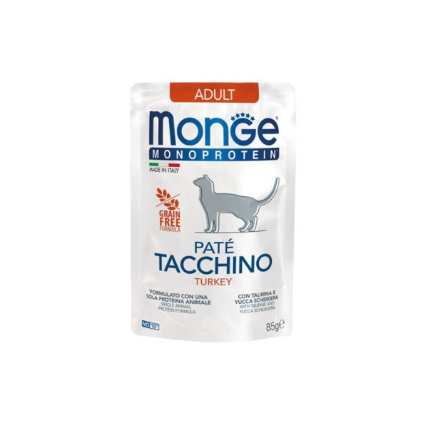 Monge Monoprotein Adult  begrūdis konservuotas pašaras katėms su kalakutiena 85g