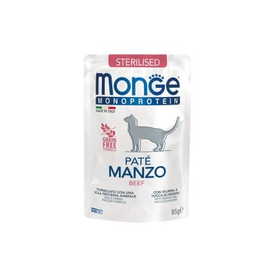 Monge Monoprotein Sterilised  begrūdis konservuotas pašaras stertilizuotoms katėms su jautiena 85g