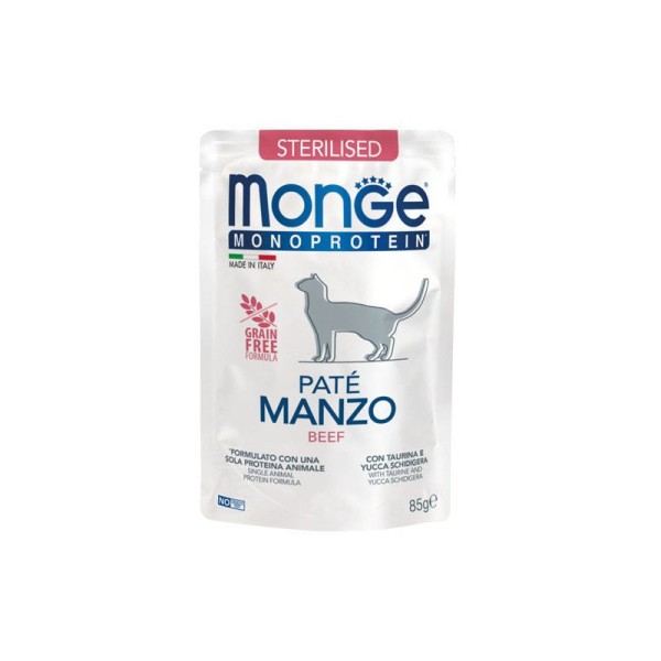 Monge Monoprotein Sterilised  begrūdis konservuotas pašaras stertilizuotoms katėms su jautiena 85g