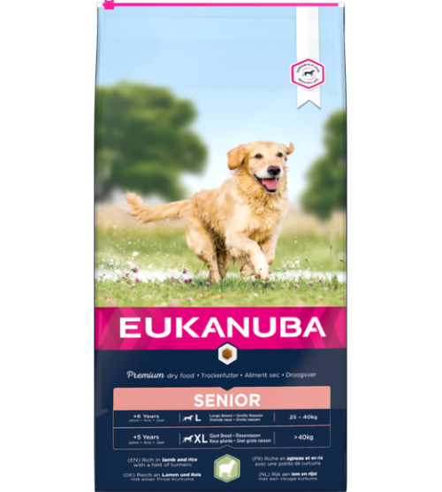 Eukanuba Senior L/XL visavertis pašaras senyviems didelių veislių šunims su ėriena ir ryžiais 12kg