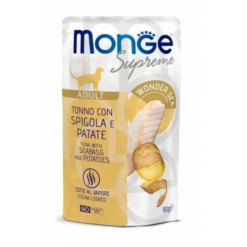 M06798 Monge SUPREME - Cat Wet Pouches Tuna with seabass and potatoes - Adult 80g (24)