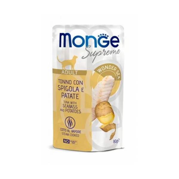 M06798 Monge SUPREME - Cat Wet Pouches Tuna with seabass and potatoes - Adult 80g (24)