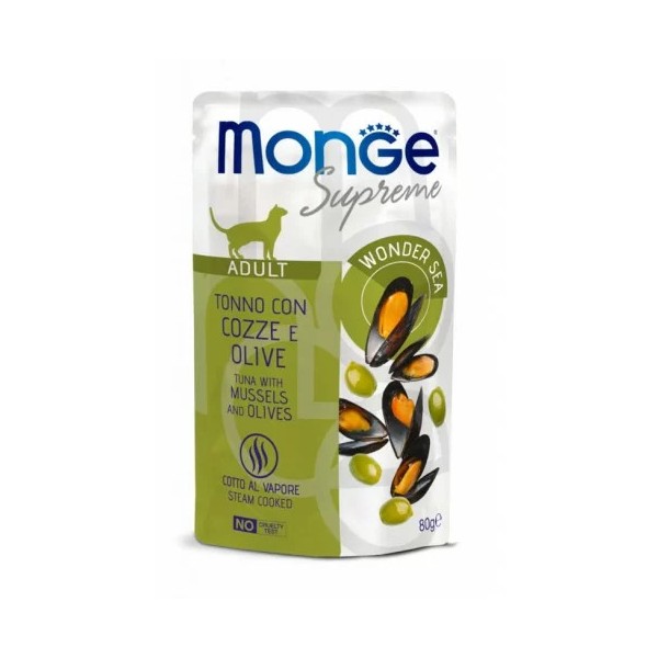 M06804 Monge SUPREME - Cat Wet Pouches Tuna with mussels and olives - Adult 80g (24)