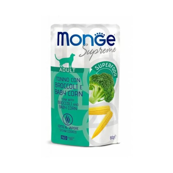 M06828 Monge SUPREME - Cat Wet Pouches Tuna with broccoli and baby corn - Adult 80g (24)