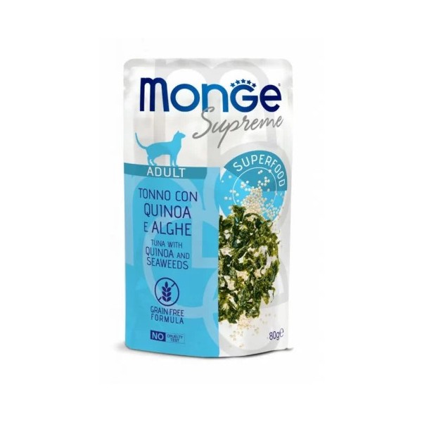 M07795 Monge SUPREME - Cat Wet Pouches Tuna with quinoa and seaweeds - Adult 80g (24)