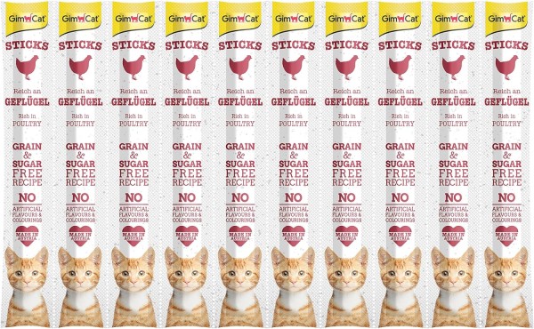 GimCat Sticks begrūdės lazdelės, su paukštiena (10 vnt)