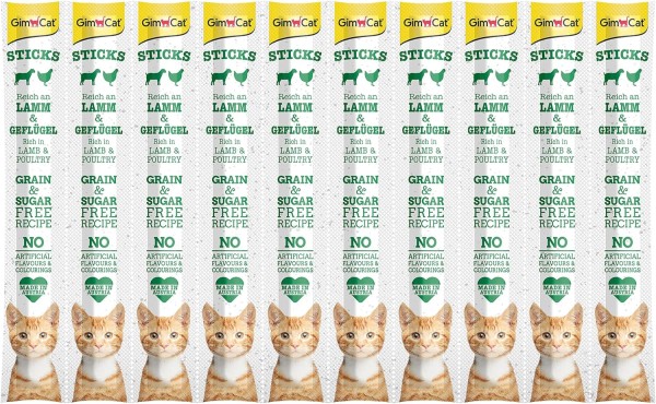 GimCat Sticks begrūdės lazdelės, su paukštiena ir ėriena (10 vnt)