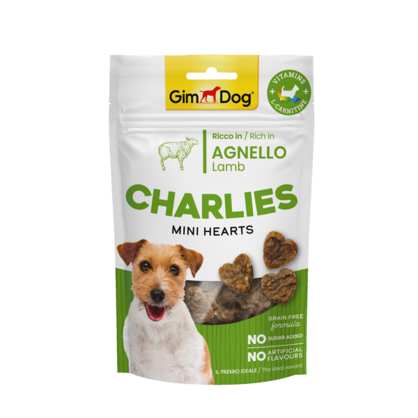 GimDog CHARLIES MONO mini širdelės su ėriena 70g