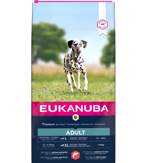 Eukanuba L/XL visavertis pašaras suaugusiems šunims su lašiša ir miežiais, 12 kg