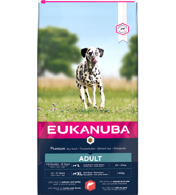 Eukanuba L/XL visavertis pašaras suaugusiems šunims su lašiša ir miežiais, 12 kg